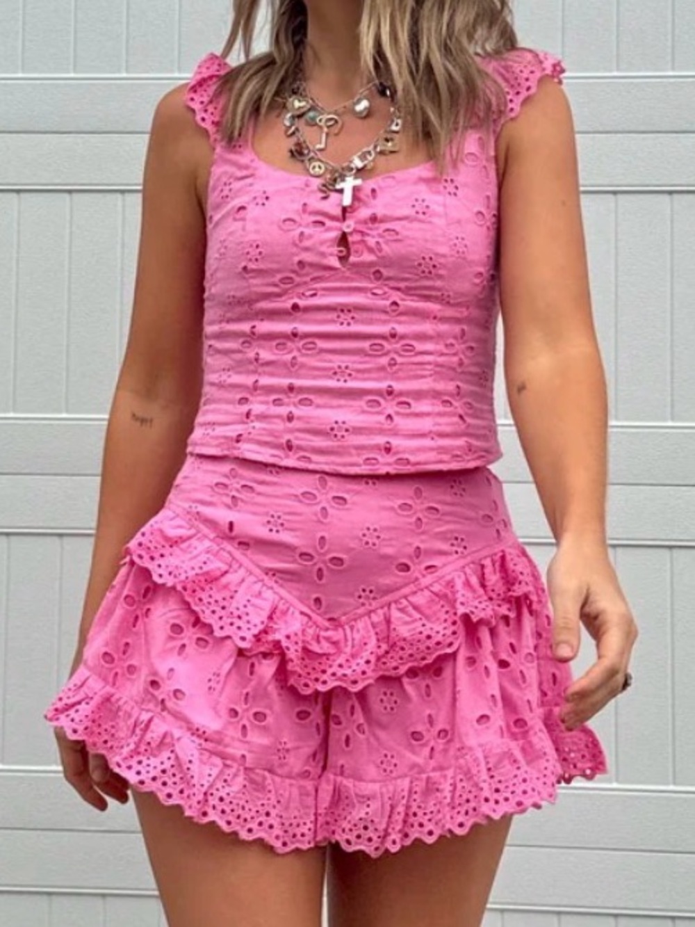 Bubble Yum Pink Eyelet Two-Piece Set